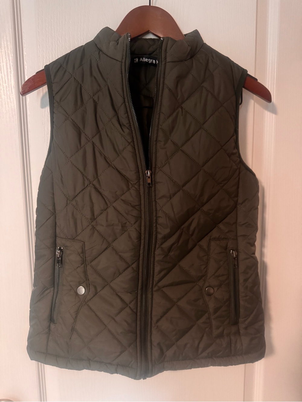 Allegra K Quilted Olive Green Sleeveless Puffer Vest